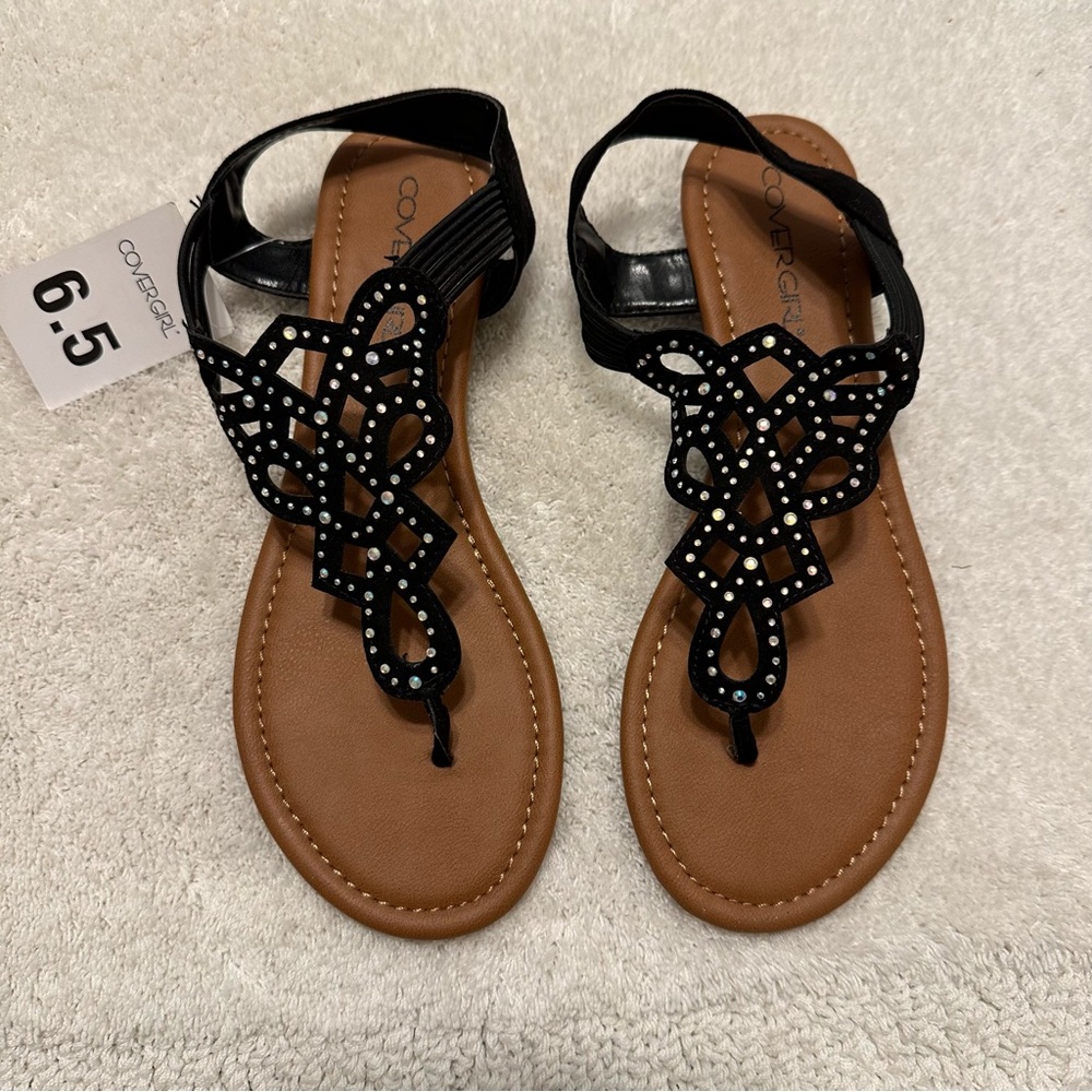 Black Rhinestone Embellished Covergirl Sandals 6.5